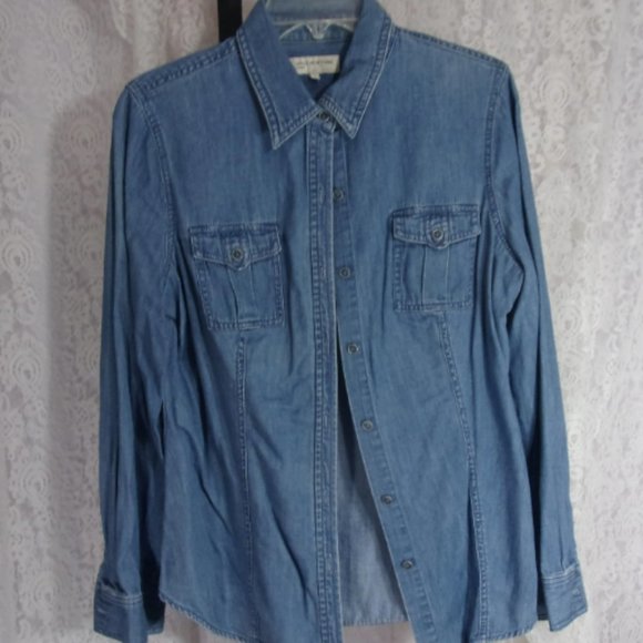 Jones New York Tops - Jones New York Classic Blue Chambray Button Front Shirt Blouse Size Large